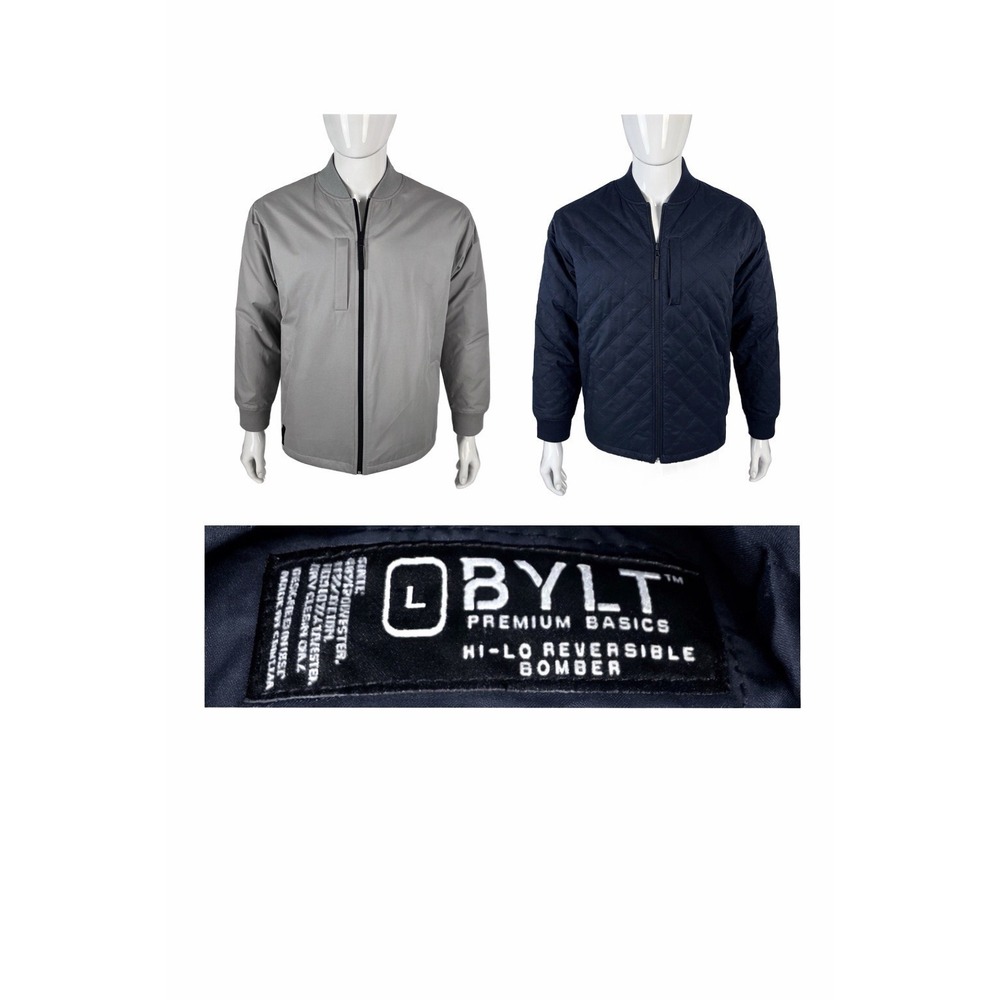 Bylt Jacket Hi-Lo Bomber Reversible Quilted Zip Up Mens Large Gray Blue Preppy